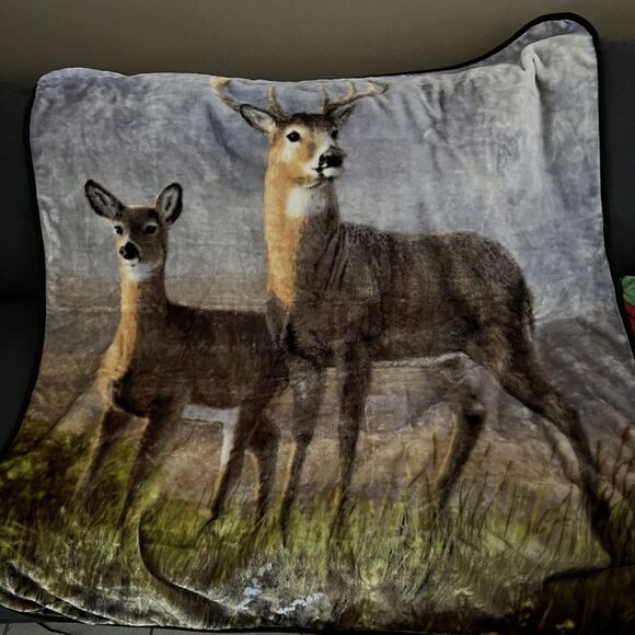 Northwest Joe Hautman Clearing Sky Buck & Doe Raschel Throw 50x 60 Cabin Decor - Picture 1 of 7